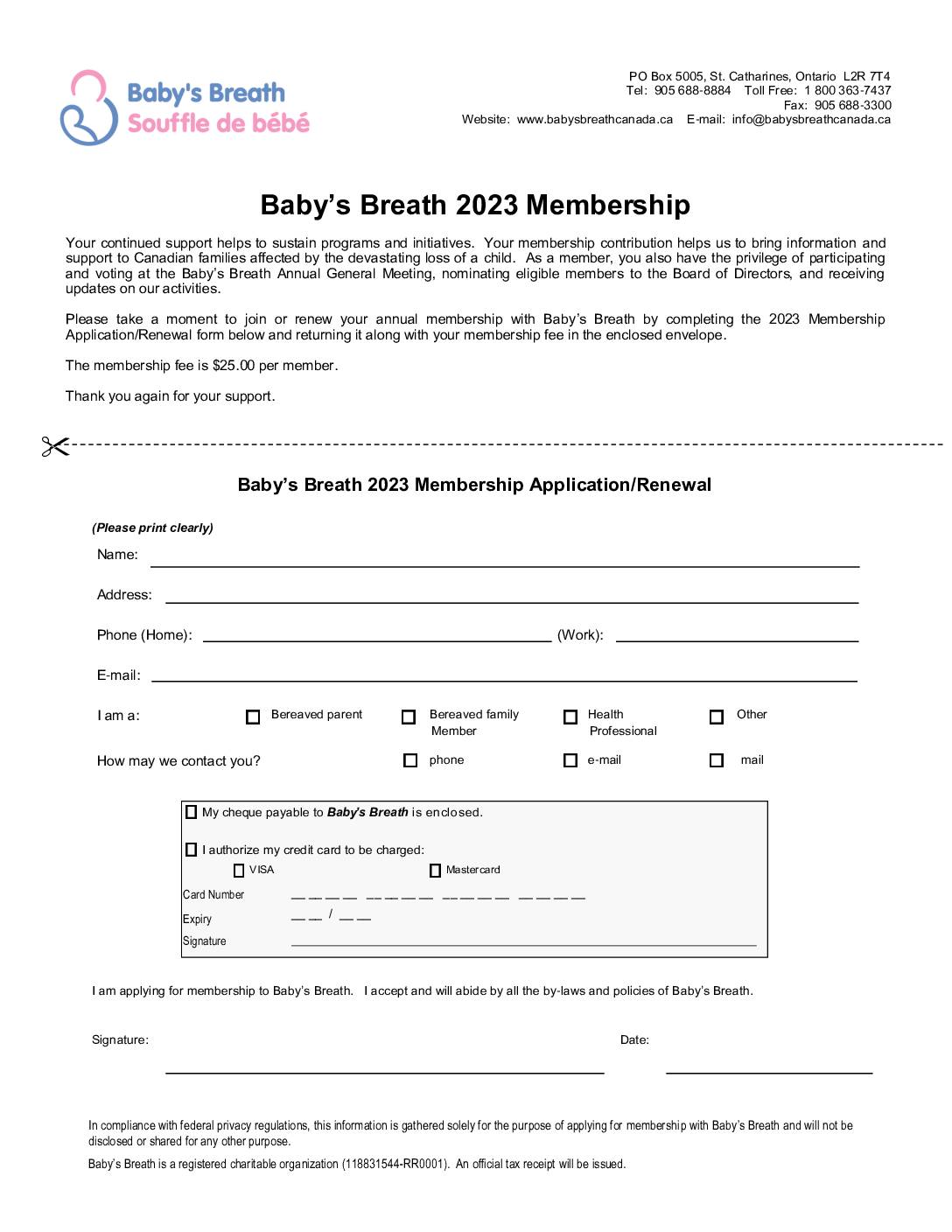 Baby’s Breath Membership Form- 2023